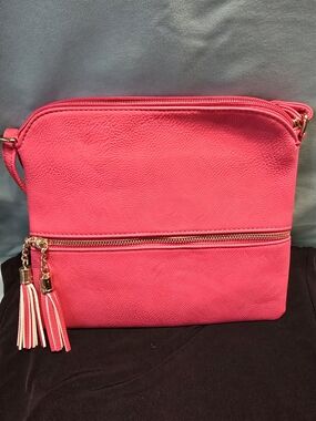 Hot Pink Crossbody Bag with Tassel Accent